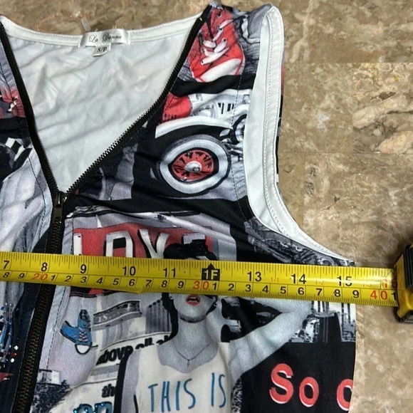 Graphic collage design dress,beads ,pop art design print retro vibe, Sm.,artsy, - Picture 9 of 17